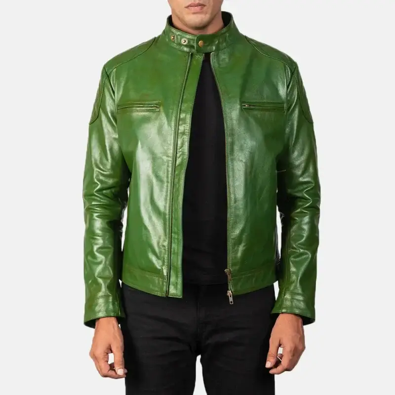 green leather biker jacket for men